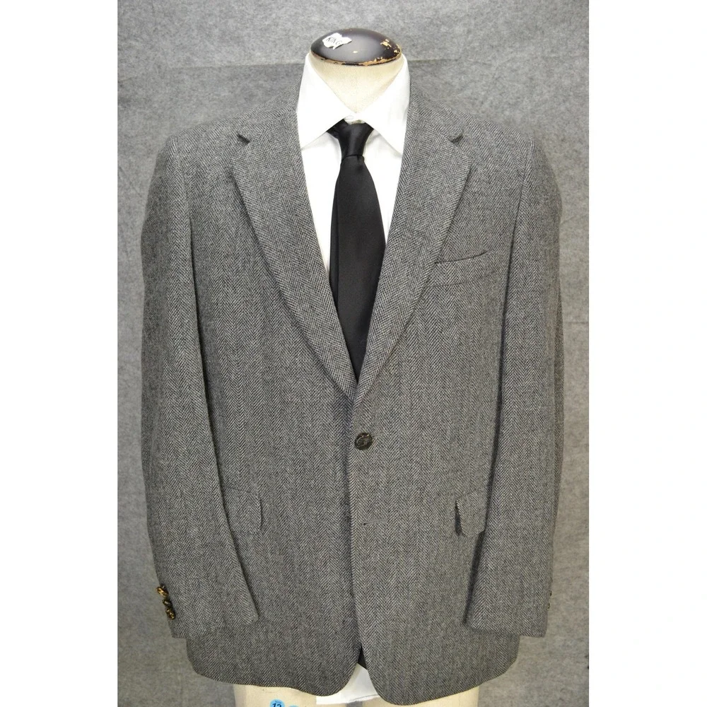 VTG Lanvin Blazer Mens 42 Gray Herringbone Scotland Camel Hair 90s Sport Coat‎